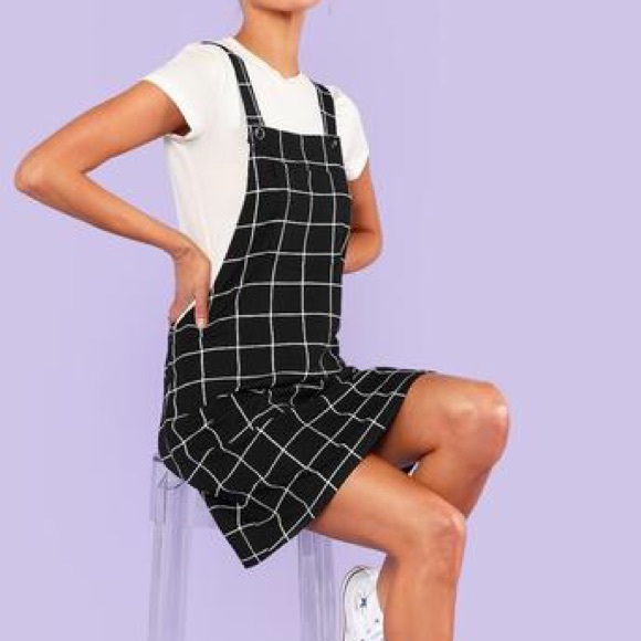 LAST ONE Black and White Plaid Overall Dress - Picture 3 of 7